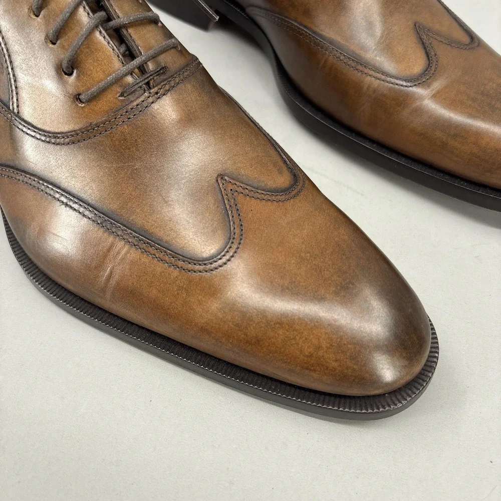 Canali Shoes‎ Mens 8.5 41.5 Brown Leather Wingtip Oxford Made Italy Dress NEW